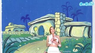 Drăguţ adolescent Wilma Flintstone în cosplay masturbare şi supt oala imens