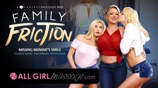 Fetele vitrege lesbiene masează sânii mari ai unei mame milf!