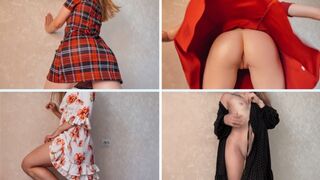 Fată blondă fără chiloţei cu fund mare