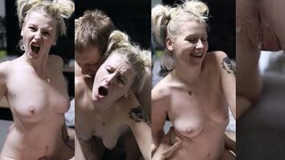 O adolescentă blondă sexy vrea să rămână însărcinată, omul nu poate face altceva decât să intre în ea