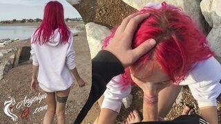 Adolescent sălbatic sex oral pe plajă - înghite tot