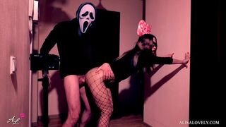 Mascat nebun tare dracu 'fata maro în fața oglinzii - Halloween rol joc fetiș dublu joc