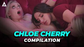 Blondă slabă. Chloe Cherry lesbiană selecție cu trei de foc